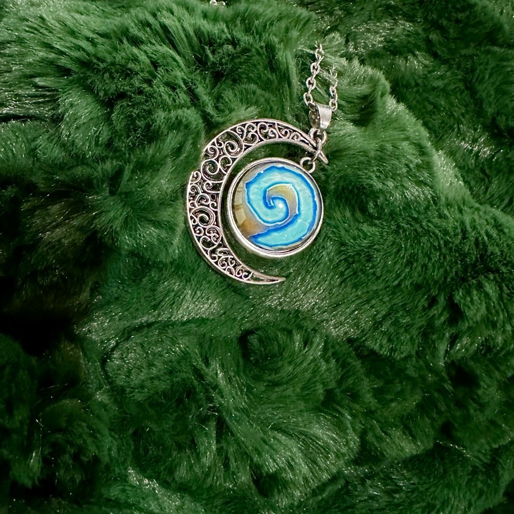 Silver and Blue Swirl Pendant Necklace Hearthstone